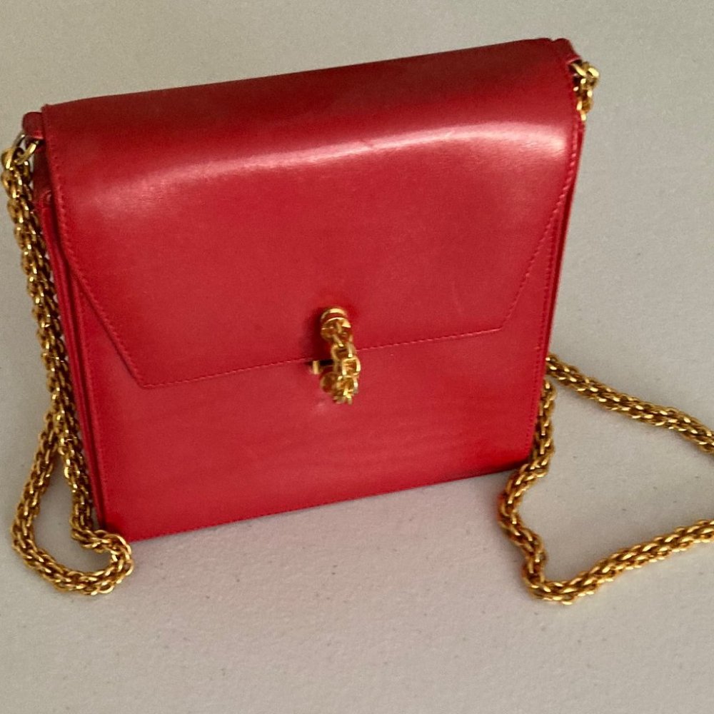 PALOMA PICASSO Bark LEATHER Convertible Shoulder Bag - GOLD TRIPLE CHAIN - ITALY